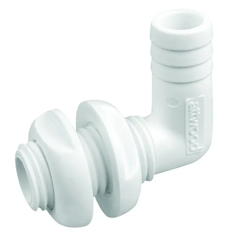 Attwood White Plastic 90-Degree Thru-Hull Connector – 3/4-Inch Inner Diameter – 3877-3 1