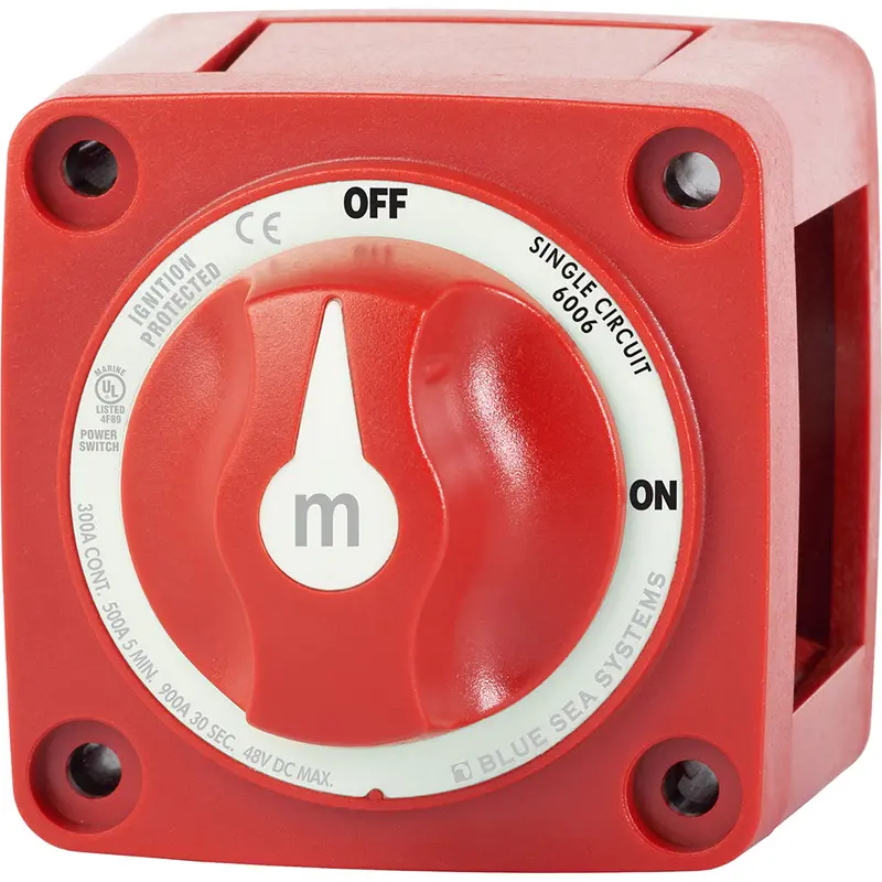 Blue Sea Systems 6006 M-Series Mini Battery Switch — Red Housing, Single-Circuit On/Off 1