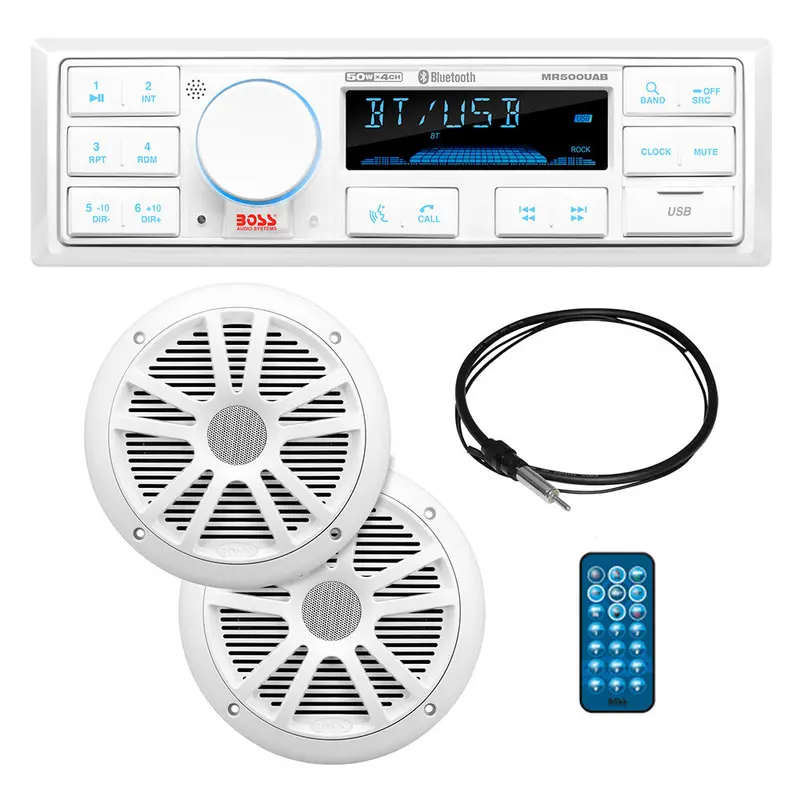 Boss Audio Mck500Wb.6 Marine Audio Kit — Refurbished (Includes Mr500Uab Receiver, Two Mr6W Speakers, Mrant10 Antenna, And White Remote) [Crmck500Wb.6] 1