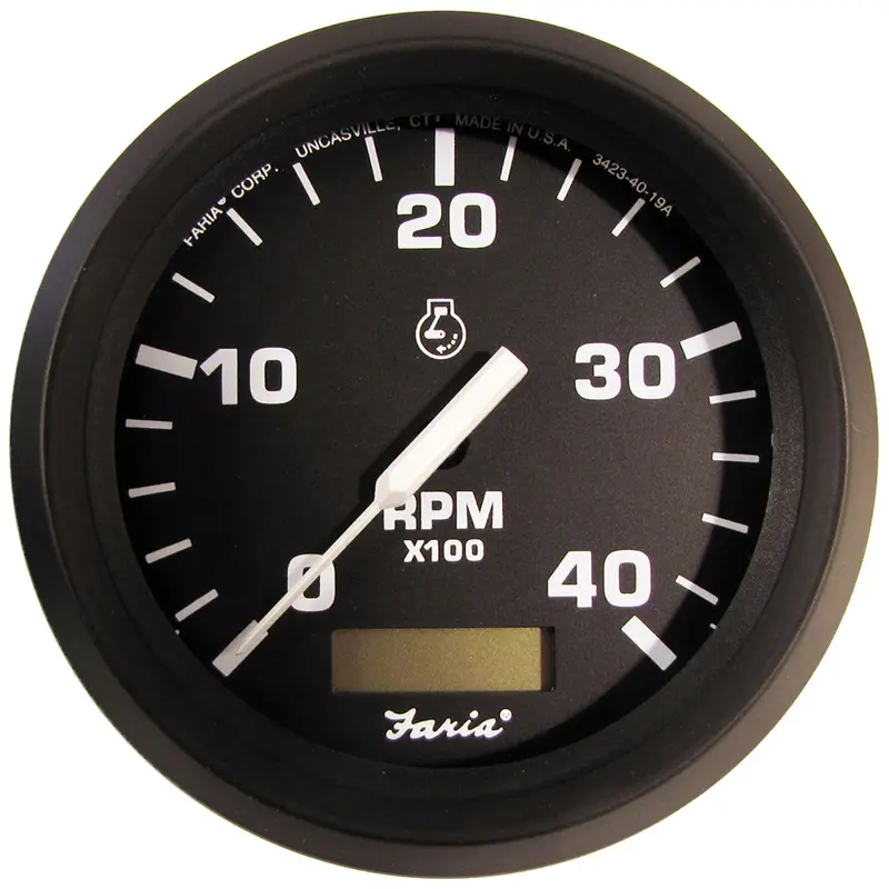 Faria Euro-Style 4-Inch Mechanical Diesel Tachometer With Hourmeter – 4000 Rpm, Variable-Ratio Alternator Input (32834) 1