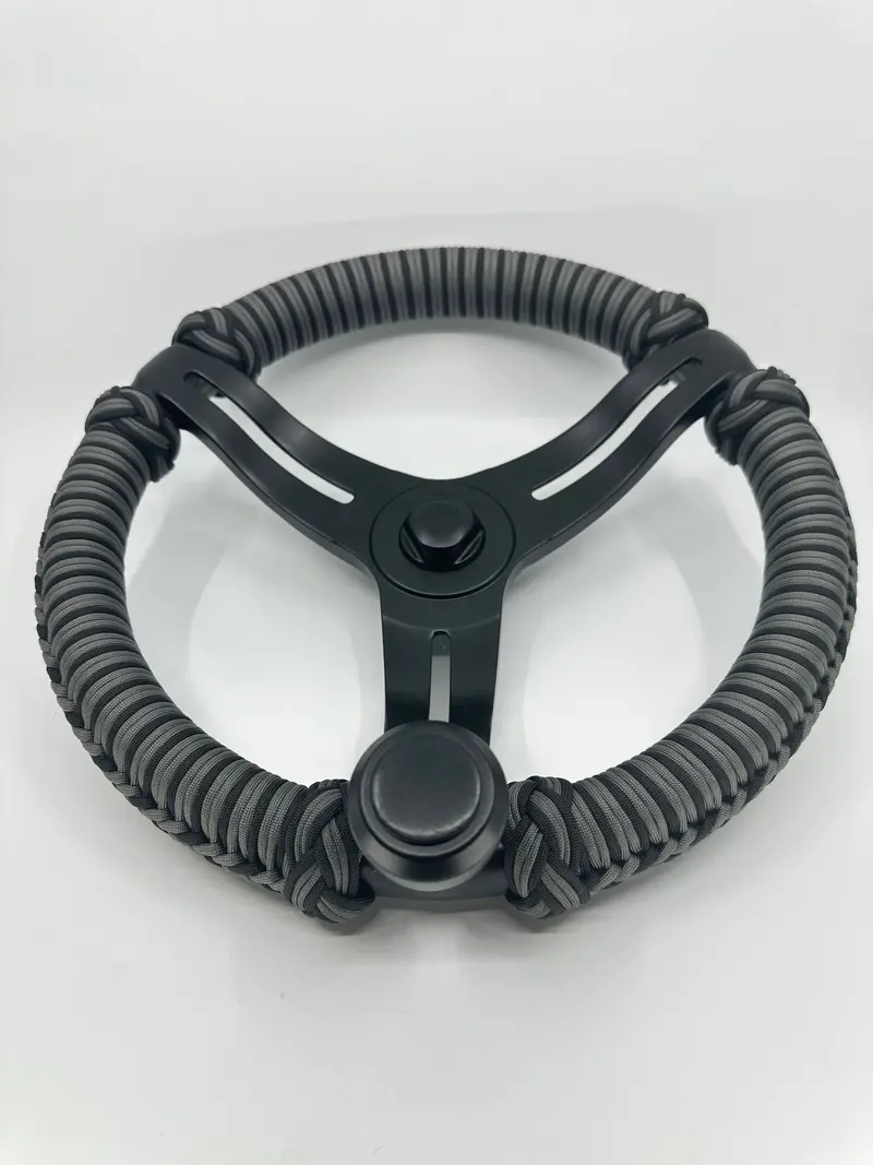 Gemlux Belloca Steering Wheel: Black Carbon Fiber Rim With Grey Paracord Wrap 1