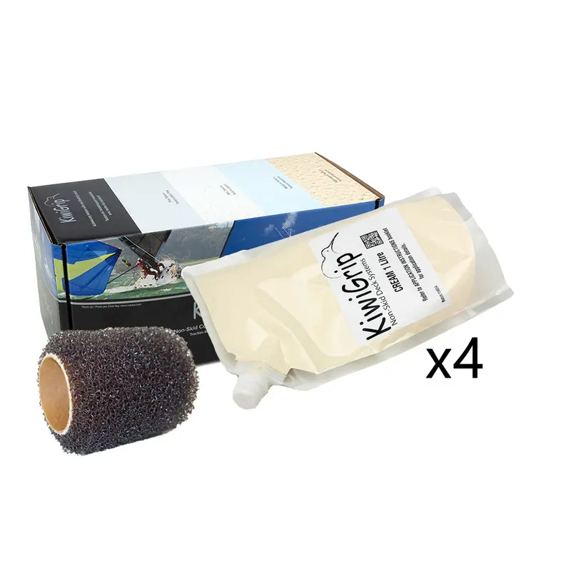 Kiwigrip 4-Pack 1-Liter Non-Skid Coating Pouches – Cream With 4" Rollers [Kg-4Cp-R] 1
