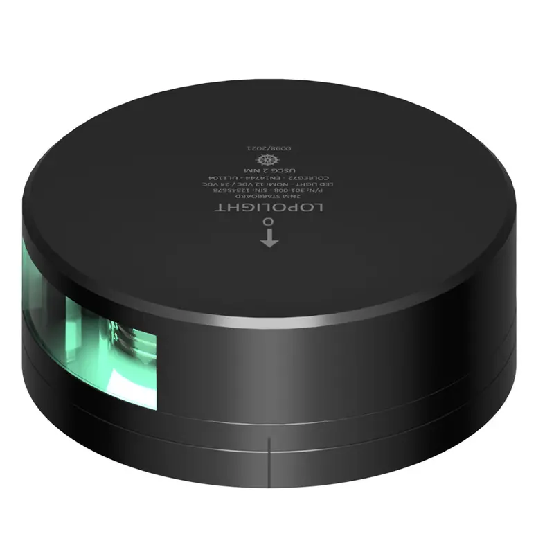 Lopolight 2-Nautical-Mile Green Starboard Light – Black Housing With Fb Base 1