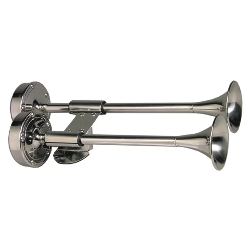 Schmitt Marine All-Stainless 12V Deluxe Shorty Dual-Trumpet Horn 1