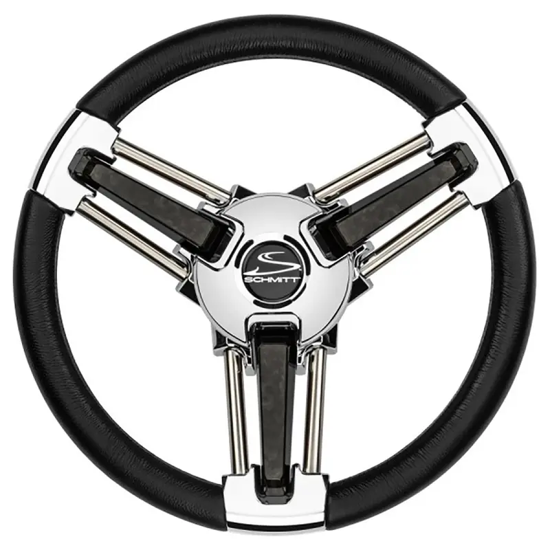 Schmitt Marine Burano 14" Black Polyurethane Wheel With Tapered 3/4" Shaft & Stainless Spokes – Includes Center Cap And Nut (Pu1051B1-04R) 1
