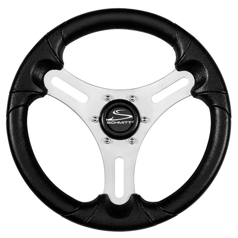 Schmitt Marine Torcello Lite 13" Steering Wheel – Black Polyurethane Rim, Silver Spokes, Matte Black Cap 1