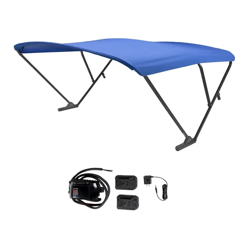 Sureshade Battery-Operated Bimini Top – Black Anodized Frame With Pacific Blue Canopy (2021133097) 1