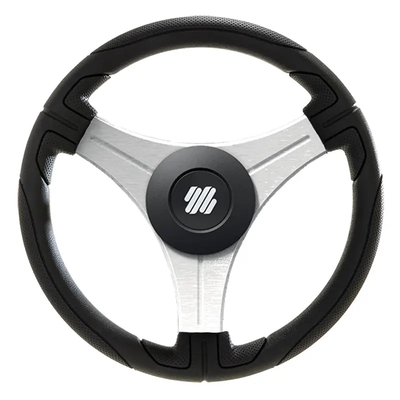 Uflex Ustica 13" Marine Steering Wheel – Black Polyurethane With Silver Spokes, X62 Hub [Ustica-B/S] 1