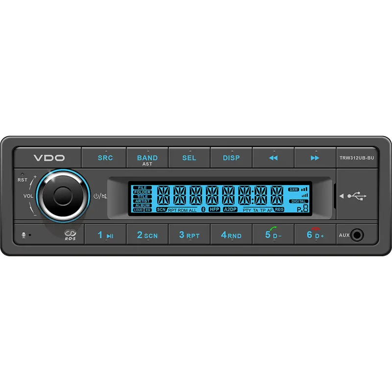 Vdo Trw312Ub-Bu Marine Stereo – 12V, Fm Rds, Bluetooth, Usb, Mp3/Wma, Blue Backlight 1